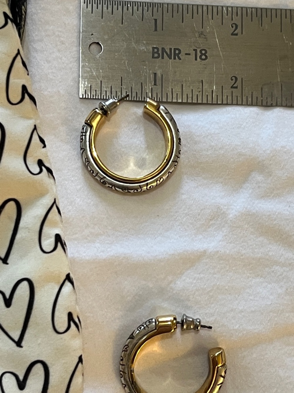 Brighton Hoop Earrings with Heart Print & gift Drawstring Pouch - Picture 4 of 5